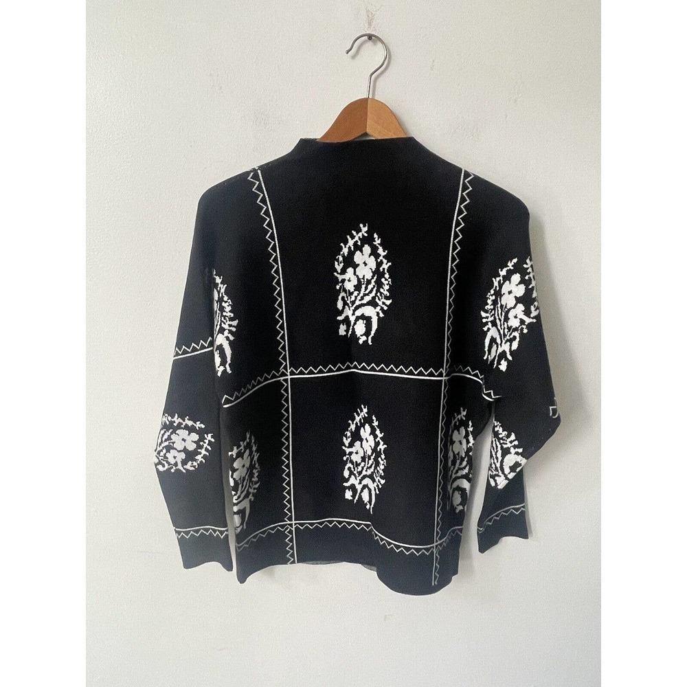 Sioni Womens Black White Mock Neck Cottagecore Rayon PolyLong Sleeve Sweater